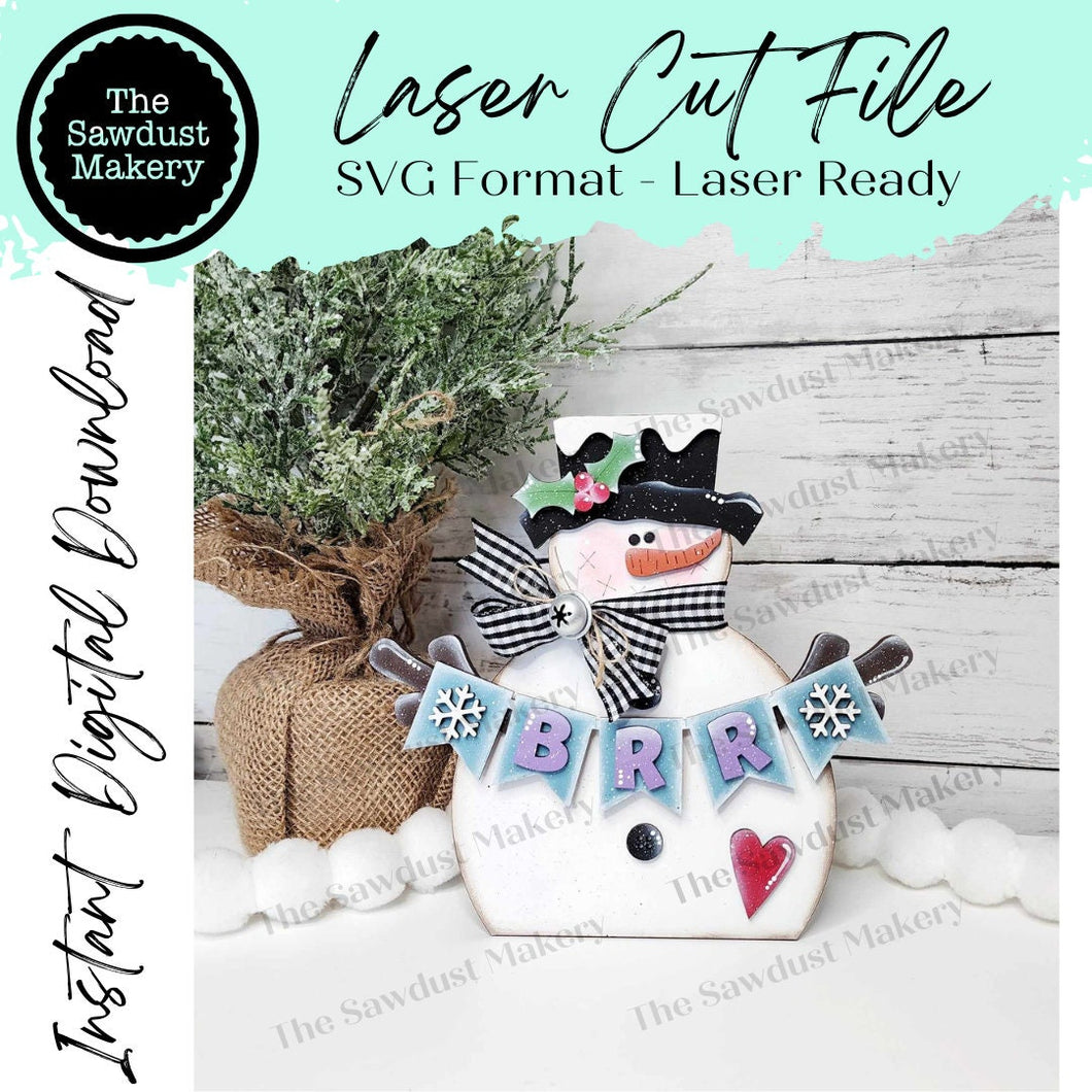 Snowman Banner Shelf Sitter SVG | Snowman laser cut file | Snow SVG | Glowforge | Snowman | Frosty | Brrr | Snowflakes |Winter SVG