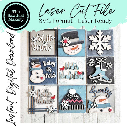 Winter Snowman Laser Cut File | Farmhouse Interchangeable Leaning Sign Bundle File SVG | Glowforge | Farmhouse Signs