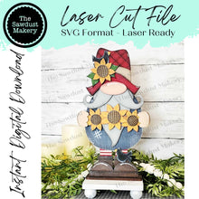 Load image into Gallery viewer, Fall Sunflower Large Gnome SVG File | Laser Cut File | Standing Sunflower Gnome SVG File | Gnome Shelf Sitter | Fall | Sunflowers | Crows
