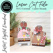 Load image into Gallery viewer, Gingerbread Boy &amp; Girl Votive Shelf Sitter SVG File | Laser Cut File | Christmas SVG | Gingerbread svg | Votive Candles | Candy Cane SVG
