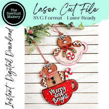 Load image into Gallery viewer, Gingerbread Tea/Cocoa Cup Christmas Ornament SVG File | Laser Cut File | Christmas Ornament SVG | Ornament SVG | Personalized
