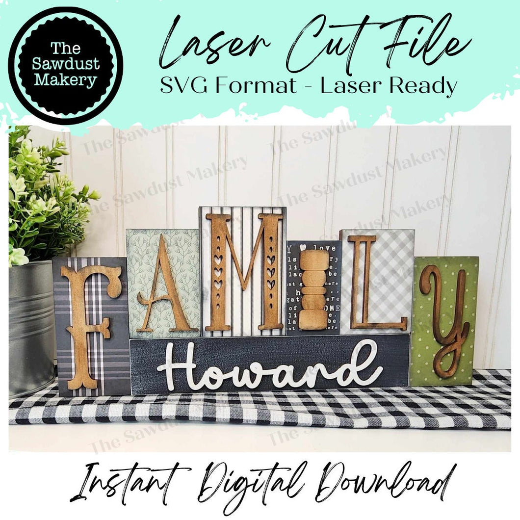 Family Word Block SVG | Home Decor Word Block SVG | SVG File | Laser Cut File | Glowforge | Mantle Decor svg | Family svg | Personalized