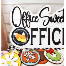 Load image into Gallery viewer, Interchangeable Office Sweet Office Sign Frame Bundle SVG | Laser Cut File | Glowforge | 3&quot; Round Insert Frame | Seasonal Interchangeable
