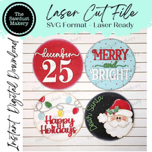 Load image into Gallery viewer, 6&quot; Round Christmas Sign Set SVG File | Laser Cut File | Interchangeable Frame | Merry Christmas | Ho Ho Ho | December 25 | Santa SVG
