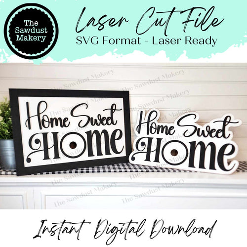 Interchangeable Home Sweet Home Sign Frame Bundle SVG | Laser Cut File | Glowforge | 3