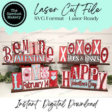 Load image into Gallery viewer, Add-on Mini Valentine Word Block 5 &amp; 6 Letter Sets | Mini Word Block SVG laser Cut File | Glowforge | Standing SVG File
