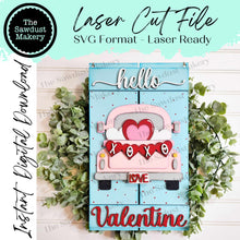 Load image into Gallery viewer, Hello Valentine Pallet Sign Door Hanger SVG File | Laser Cut File | Valentine SVG File | Door Hanger svg | Bee SVG | Be Mine
