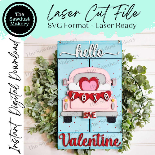 Hello Valentine Pallet Sign Door Hanger SVG File | Laser Cut File | Valentine SVG File | Door Hanger svg | Bee SVG | Be Mine