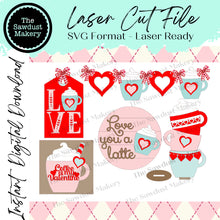 Load image into Gallery viewer, Valentine Coffee Tiered Tray SVG File | Laser Cut File | Glowforge | Valentine SVG File | Love | Feb 14 | XOXO | Hearts
