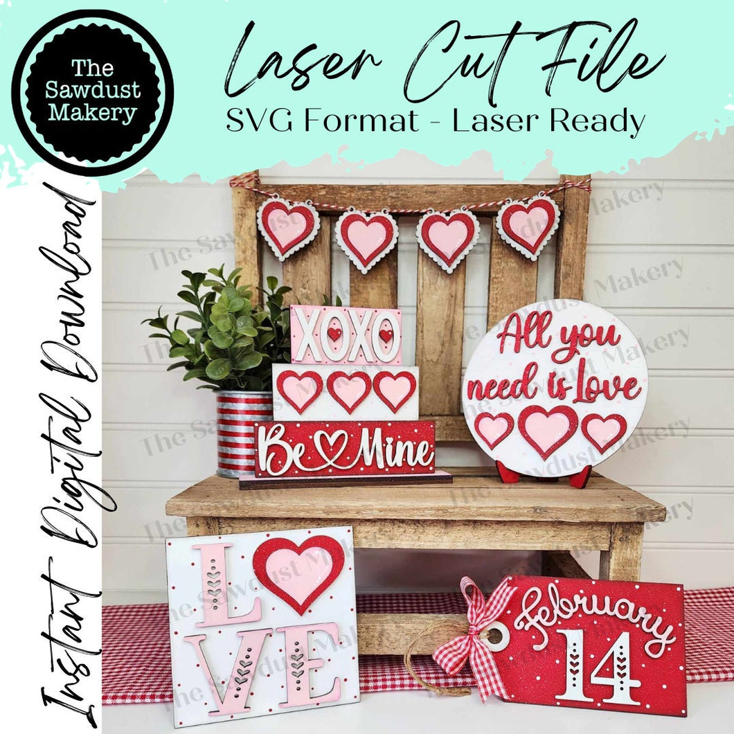 Valentine Love Tiered Tray SVG File | Laser Cut File | Glowforge | Valentine SVG File | Love | Feb 14 | XOXO | Hearts