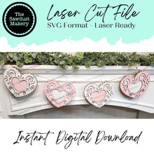 Load image into Gallery viewer, Lace Heart Valentine Banner SVG | Laser Cut File | Glowforge | Valentine&#39;s Day SVG | Valentine Heart SVG | Banner | Love | Valentine
