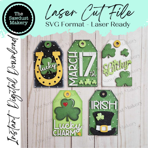 Farmhouse St. Patrick's Day Tag Ornaments SVG File | Laser Cut File | Glowforge | St. Patrick's SVG | Lucky | Shamrock