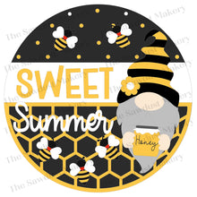 Load image into Gallery viewer, Sweet Summer Bee Gnome Door Hanger SVG File | Bee Hive SVG | Laser Cut File | Glowforge | Bee SVG File | Honey | Bees | Honey Bee Gnome
