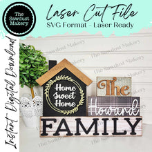 Load image into Gallery viewer, Family House Standing Block SVG File | Laser Cut File | Home svg | Family Centerpiece | Family Mantle Decor SVG | Home Laser Cut File
