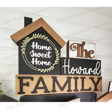 Load image into Gallery viewer, Family House Standing Block SVG File | Laser Cut File | Home svg | Family Centerpiece | Family Mantle Decor SVG | Home Laser Cut File
