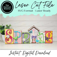 Load image into Gallery viewer, Spring Word Block SVG | Word Block SVG | SVG File | Laser Cut File | Glowforge | Mantle Decor svg | Spring svg
