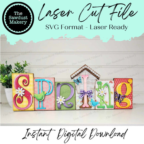 Spring Word Block SVG | Word Block SVG | SVG File | Laser Cut File | Glowforge | Mantle Decor svg | Spring svg