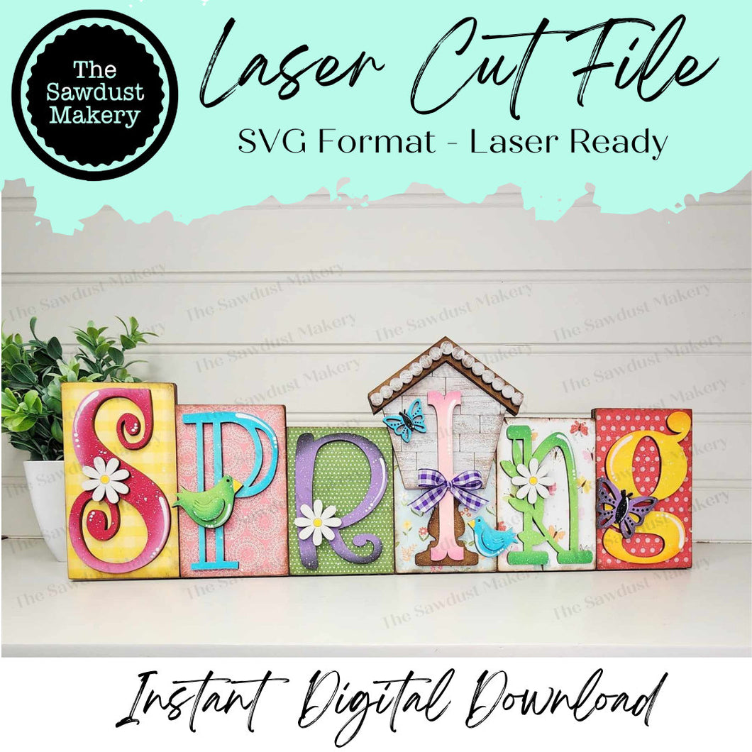 Spring Word Block SVG | Word Block SVG | SVG File | Laser Cut File | Glowforge | Mantle Decor svg | Spring svg