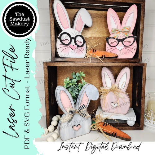 Chunky Bunny Couple Shelf Sitters SVG File | Laser Cut File | Easter | Glowforge| Nerdy Glasses | Shelf Sitters | Nerdy Bunny SVG | Easter SVG