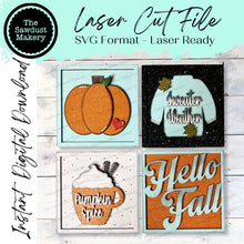 Load image into Gallery viewer, Hello Fall Sign Laser Cut File | Laser Cut File | Interchangeable Frame | Fall Leaning Ladder| Sweater Weather | Pumpkin Spice SVG
