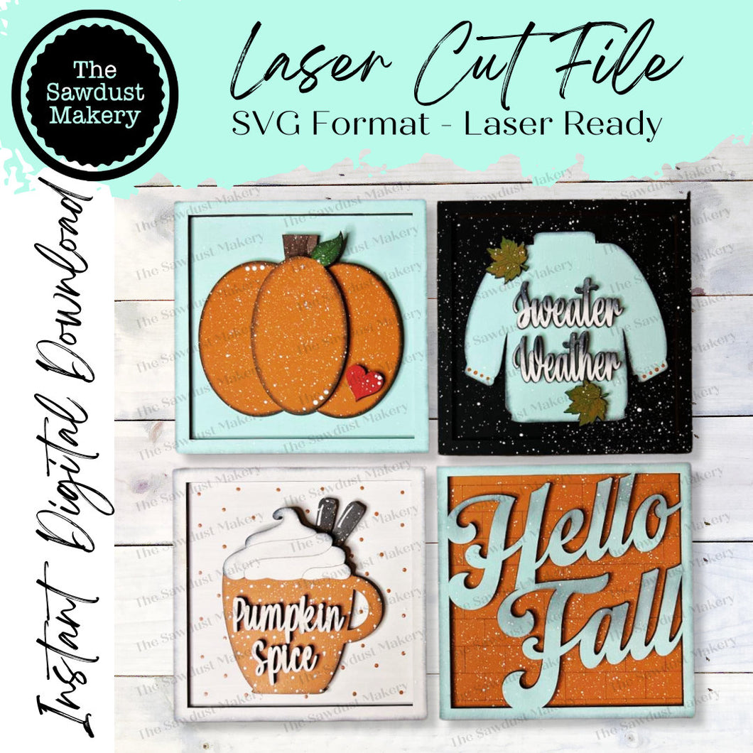 Hello Fall Sign Laser Cut File | Laser Cut File | Interchangeable Frame | Fall Leaning Ladder| Sweater Weather | Pumpkin Spice SVG