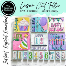 Load image into Gallery viewer, Happy Birthday Laser Cut File | Farmhouse Interchangeable Leaning Sign Bundle File SVG | Glowforge | Farmhouse Signs
