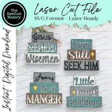 Load image into Gallery viewer, Nativity Word Stackers | Nativity Mini Block SVG | SVG File | Laser Cut File | Glowforge | Christmas Tiered Tray SVG Add-on laser cut svg
