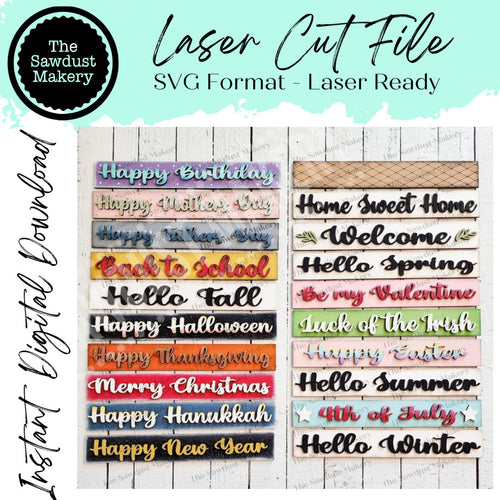 Interchangeable Seasonal Post Sign Slats Bundle SVG | Laser Cut File | Glowforge | Seasonal Interchangeable Calendar Sign Holder