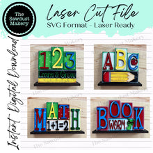 Load image into Gallery viewer, Add-on Mini School Word Block 3 &amp; 4 Letter Sets | Mini Word Block SVG laser Cut File | Glowforge | Standing SVG File
