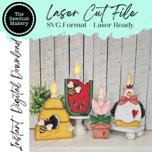 Load image into Gallery viewer, Summer Taper Candle Shelf Sitters SVG File | Laser Cut File | Summer SVG | Watermelon svg | Prim Svg File | Bee SVG
