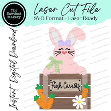 Load image into Gallery viewer, Fresh Carrots Bunny Shelf Sitter SVG | Laser Cut File | Glowforge | Easter SVG | Bunny laser cut file | Bunny svg | Easter Mantle Decor
