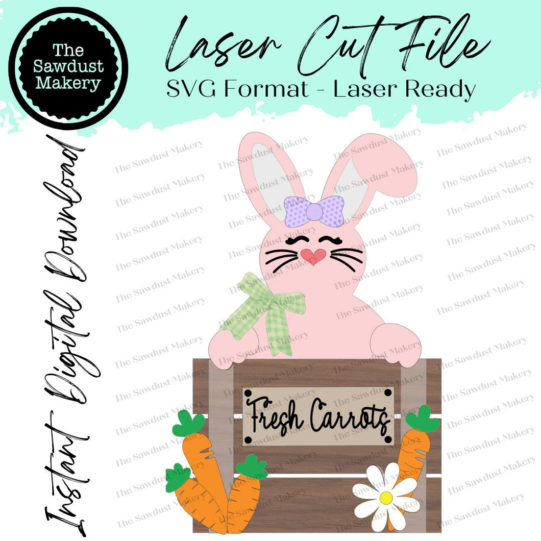 Fresh Carrots Bunny Shelf Sitter SVG | Laser Cut File | Glowforge | Easter SVG | Bunny laser cut file | Bunny svg | Easter Mantle Decor