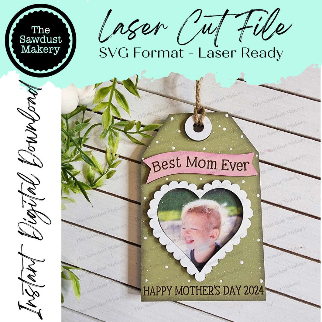 Happy Mother's Day Photo Frame Tags Gift Card Holder Laser Cut SVG File | Personalized Mother's Day Gift Card Holders | Laser SVG File