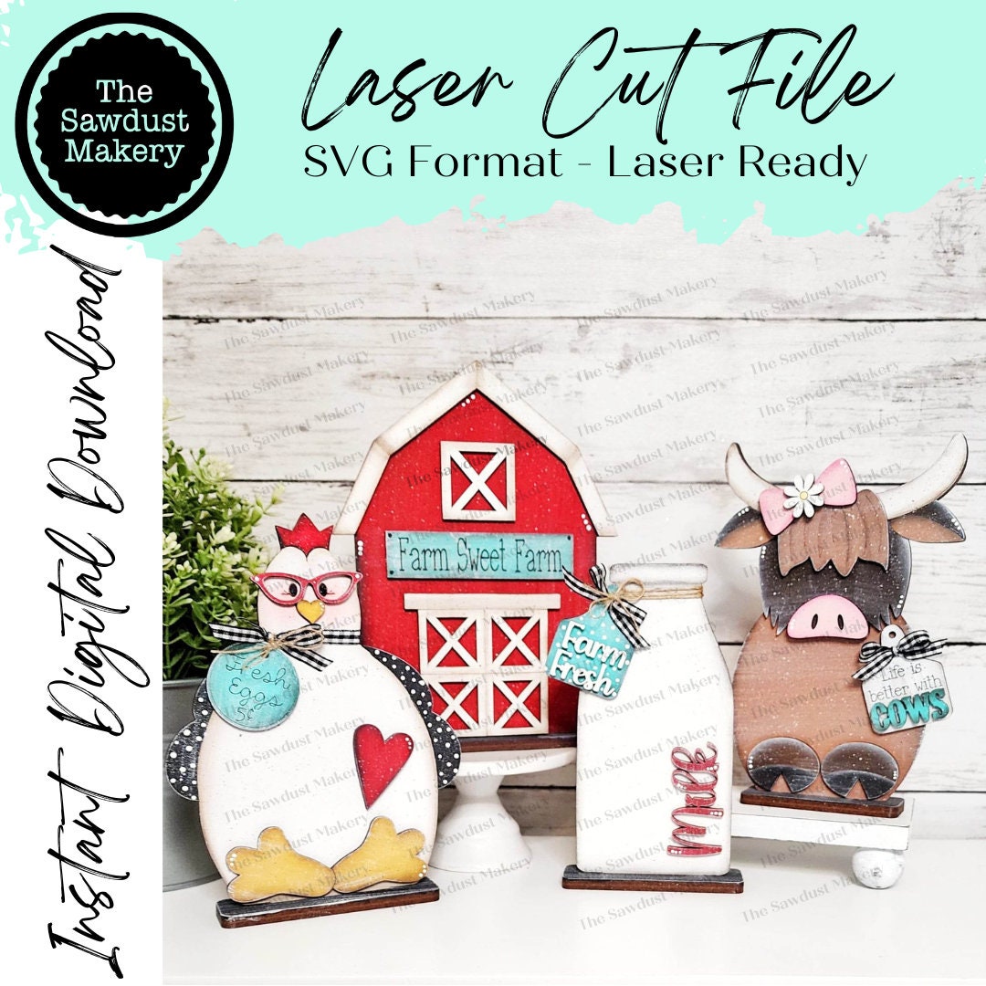 Standing Farm Shelf Sitter SVG | Highland Cow laser cut file | Laser S ...