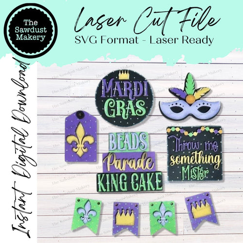 Mardi Gras Tiered Tray SVG File | Bunny svg | Laser Cut File | Glowforge | Easter SVG File | Mardi Gras SVG | Fleur-de-lis | Beads