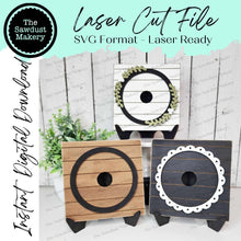 Load image into Gallery viewer, Interchangeable Shiplap Sign Frame Bundle SVG | Laser Cut File | Glowforge | 3&quot; Round Insert Frame | Seasonal Interchangeable
