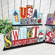 Load image into Gallery viewer, Add-on Patriotic Americana Word Block 5 &amp; 6 Letter Sets | Mini Word Block SVG laser Cut File | Glowforge | Standing Reversible SVG File
