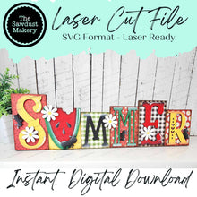 Load image into Gallery viewer, Summer Word Block SVG | Word Block SVG | SVG File | Laser Cut File | Glowforge | Mantle Decor svg | Summer Watermelon svg
