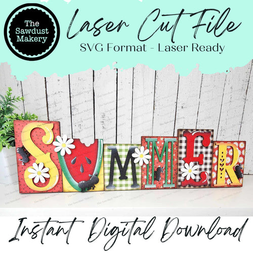 Summer Word Block SVG | Word Block SVG | SVG File | Laser Cut File | Glowforge | Mantle Decor svg | Summer Watermelon svg