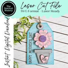 Load image into Gallery viewer, Happy Mother&#39;s Day Flower Tags Gift Card Holder Laser Cut SVG File | Personalized Mother&#39;s Day Gift Card Holders | Laser SVG File
