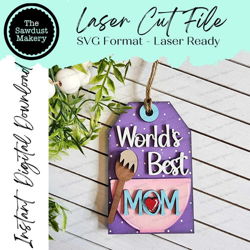 World's Best Mom Mother's Day Tags Gift Card Holder Laser Cut SVG File | Mother's Day Gift Card Holders | Laser SVG File | Gift Card Holder