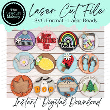 Load image into Gallery viewer, Vol. 5 ~ 12 Month Seasonal Round Bundle | Candy/Mason/Cookie Jar lid Interchangeable Frame SVG | Laser Cut File | Interchangeable Frame
