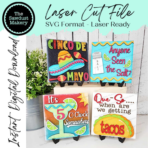 Cinco De Mayo Laser Cut Files | Cinco De Mayo Interchangeable Leaning Sign Bundle File SVG | Glowforge | Taco Sign SVG | Farmhouse Frame