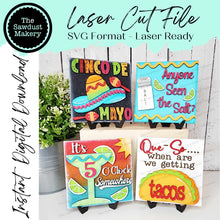 Load image into Gallery viewer, Cinco De Mayo Laser Cut Files | Cinco De Mayo Interchangeable Leaning Sign Bundle File SVG | Glowforge | Taco Sign SVG | Farmhouse Frame
