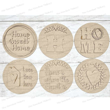 Load image into Gallery viewer, 6&quot; Round Home Sweet Home Interchangeable Sign Set SVG File | Laser Cut File | Interchangeable Farmhouse Frame | Love | Home
