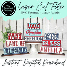 Load image into Gallery viewer, Patriotic Word Stackers | Summer Mini Block SVG | SVG File | Laser Cut File | Glowforge | 4th of July laser cut SVG file
