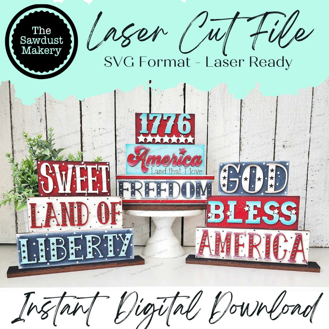 Patriotic Word Stackers | Summer Mini Block SVG | SVG File | Laser Cut File | Glowforge | 4th of July laser cut SVG file