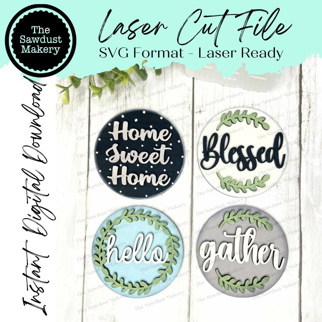 Farmhouse Home Jar Seasonal Rounds | Candy/Mason/Cookie Jar lid | Interchangeable Frame SVG | Laser Cut File | Interchangeable Frame