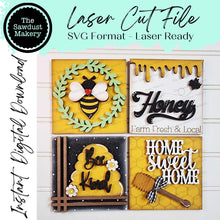 Load image into Gallery viewer, Bee Kind Sign Laser Cut Files | Bee Interchangeable Leaning Sign Bundle File SVG | Summer Tiered Tray SVG | Farmhouse Frame
