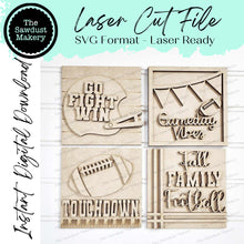 Load image into Gallery viewer, Football Laser Cut Files | Football Interchangeable Leaning Sign Bundle File SVG | Sports Football Tiered Tray SVG | Farmhouse Frame
